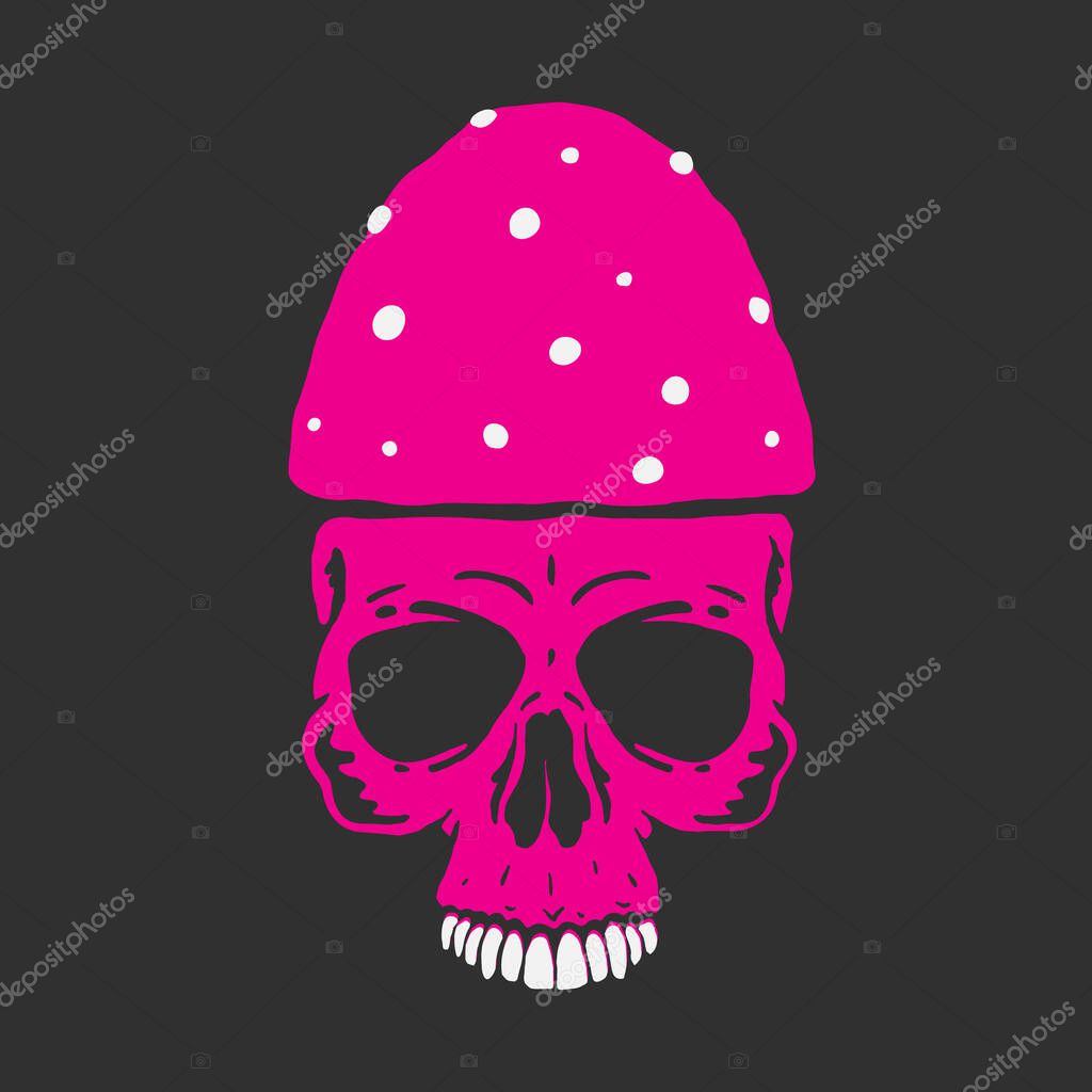 Skull like a amanita muscaria.Flat cartoon vector illustration