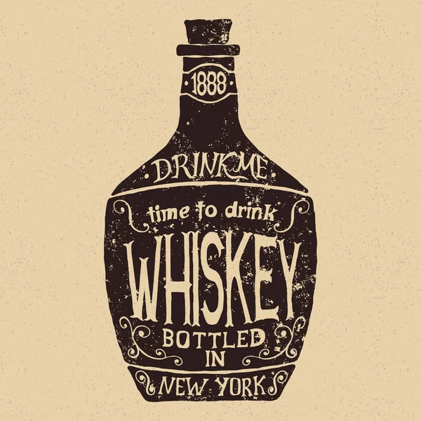 手紙とウイスキーのヴィンテージボトル アルコール飲料のベクトルタイポグラフィのデザイン — ストックベクタ