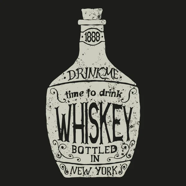 Botella Whisky Vintage Imprimir Logo Vector Ilustración — Archivo Imágenes Vectoriales