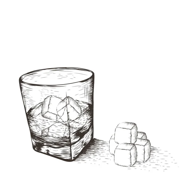 一杯有液体和冰块的杯子 在白色背景上隔离 — 图库矢量图片