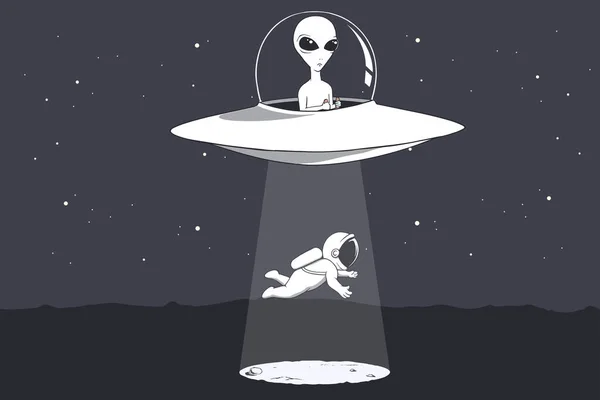 Инопланетянин Летающей Тарелке Похищает Астронавта — стоковый вектор