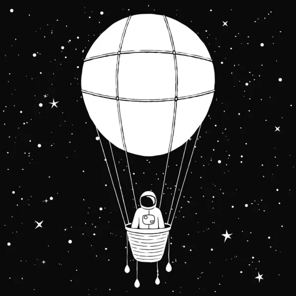 Astronaute Vole Sur Aérostat Dans Espace — Image vectorielle