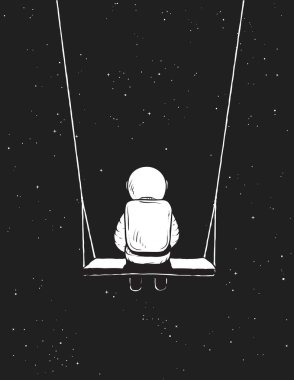 Yalnız astronot uzayda oturur. Kozmik vektör çizimi