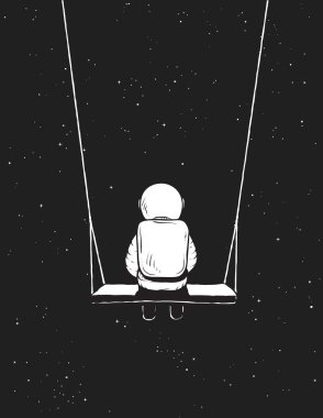 Lonely astronaut sits in outer space.Cosmic vector illustration clipart