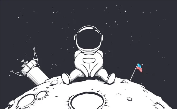 Αμερικανός Αστροναύτης Ολοκληρώνει Την Αποστολή Στο Moon Vector Εικονογράφηση — Διανυσματικό Αρχείο