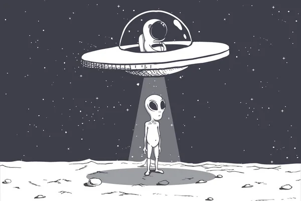 Astronaut Unesl Mimozemšťana Měsíci Kosmičtí Přátelé Vektorová Ilustrace — Stockový vektor