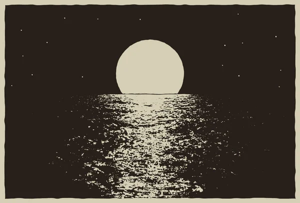 Sonnenuntergang Auf Dem Nächtlichen Ozean Vektorillustration — Stockvektor