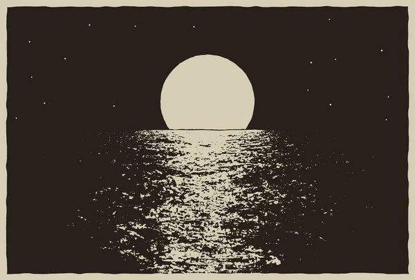 Zonsondergang Nacht Oceaan Vector Illustratie Rechtenvrije Stockillustraties