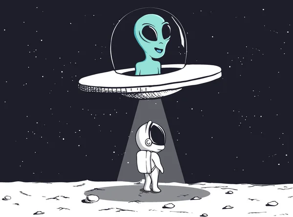 Mignon Extraterrestre Enlève Bébé Astronaute Space Friendship Vector Illustration Vecteurs De Stock Libres De Droits