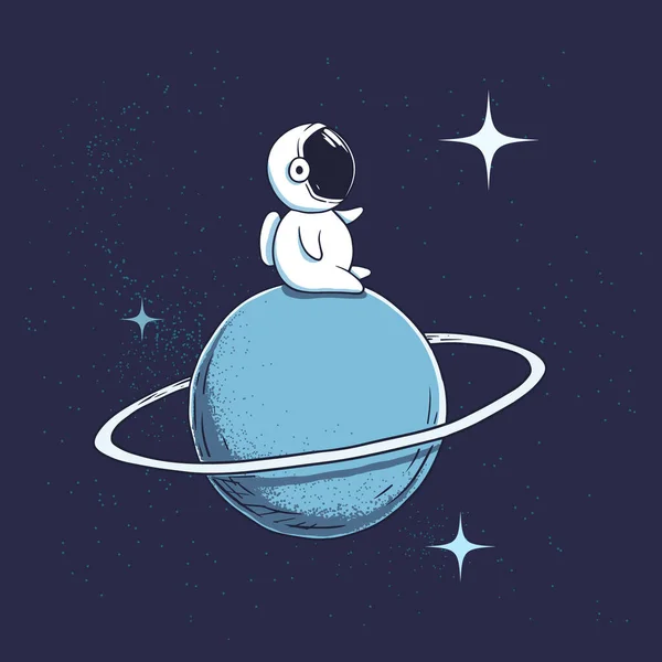 Mały Kosmonauta Siedzi Planecie Ilustracja Wektora — Wektor stockowy