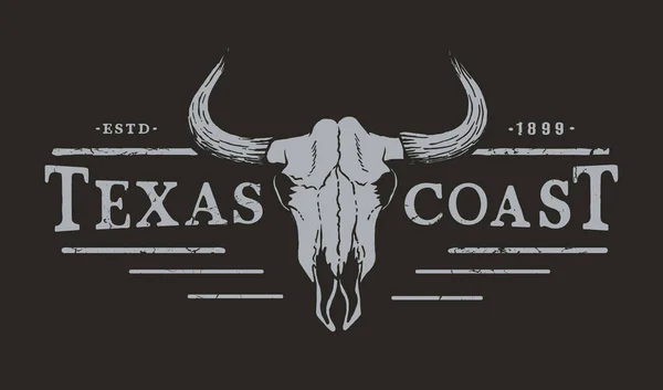 Техаське Узбережжя Західний Логотип Черепом Бика Друкує Векторний Дизайн Чорна Стоковий вектор