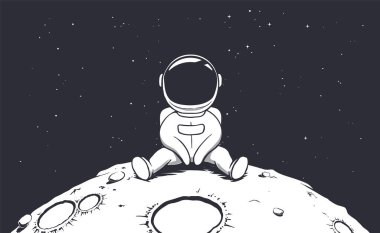 Astronom gezegende tek başına oturuyor. Vektör illüstrasyonu