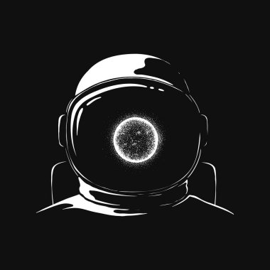 Astronot kaskında güneş yansıması. El çizimi tarzı. Parmak izi tasarımı. Vektör illüstrasyonu