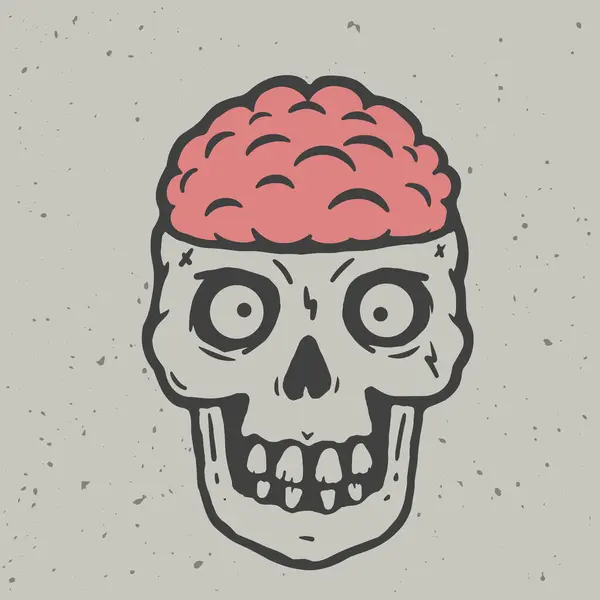 Crâne Avec Cerveau Ouvert Retro Print Style Illustration Vectorielle Illustrations De Stock Libres De Droits
