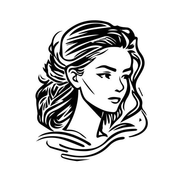 Belle Visage Femme Illustration Vectorielle Dessinée Main Visage Féminin Logo — Image vectorielle