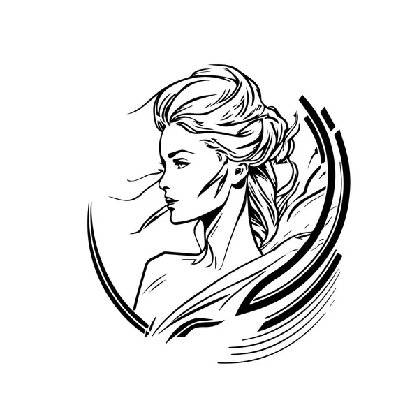 Красивое Женское Лицо Ручная Рисованная Векторная Иллюстрация Женского Лица Логотип — стоковый вектор