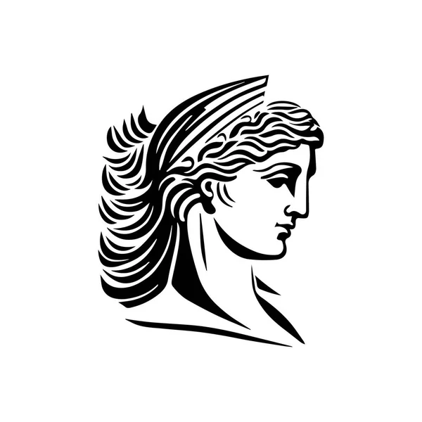 Logotipo Cabeça Mulher Grega Antiga Ilustração Vetorial Desenhada Mão Face — Vetor de Stock