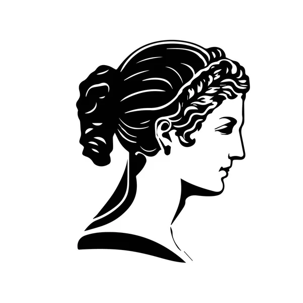 Logotipo Cabeça Mulher Grega Antiga Ilustração Vetorial Desenhada Mão Face — Vetor de Stock