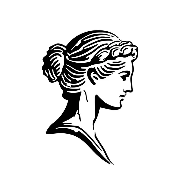Logotipo Cabeça Mulher Grega Antiga Ilustração Vetorial Desenhada Mão Face —  Vetores de Stock
