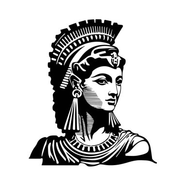 Antik Yunan kadın logosu. Kadın yüzünün vektör çizimi. Siluet svg, sadece siyah ve beyaz.