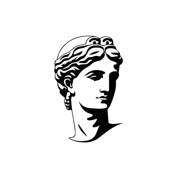Antik Grekisk Kvinna Huvud Logotyp Vektor Illustration Kvinnligt Ansikte Silhuett — Stock vektor