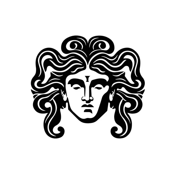 古代ギリシャゴルゴンMedusa 女性の頭のロゴ 女性の顔のベクトルイラスト シルエットSvg 唯一の黒と白 — ストックベクタ