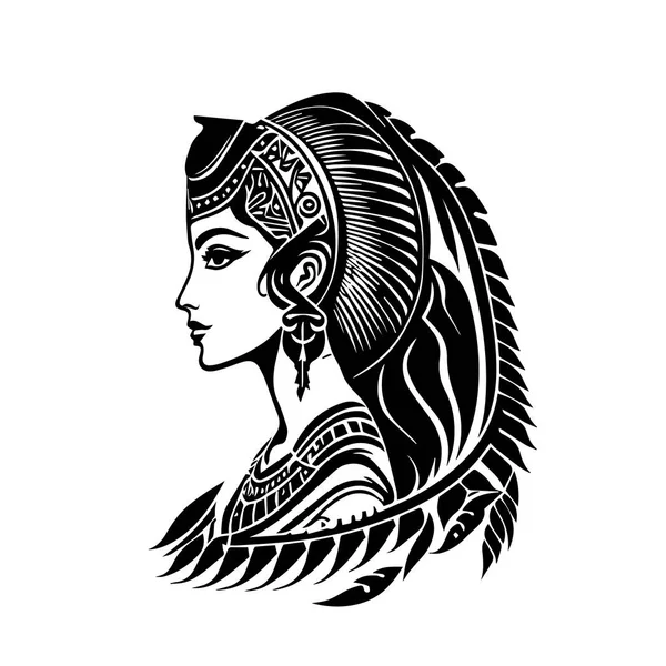 Antiguo Logotipo Cabeza Mujer Egipcia Ilustración Vectorial Del Rostro Femenino — Archivo Imágenes Vectoriales