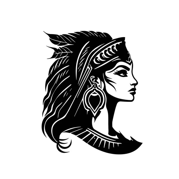 古代エジプトの女性の頭のロゴ 女性の顔のベクトルイラスト シルエットSvg 唯一の黒と白 — ストックベクタ