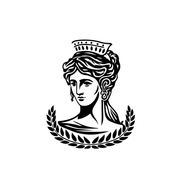古希腊妇女头像标志 女性面部的矢量图解 只有黑白相间 — 图库矢量图片