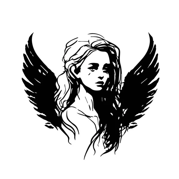 Angel Kvinna Huvud Logotyp Vektor Illustration Kvinnligt Ansikte Silhuett Svg — Stock vektor