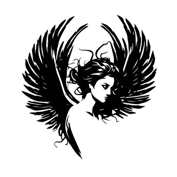Angelo Donna Testa Logo Illustrazione Vettoriale Del Volto Femminile Silhouette — Vettoriale Stock