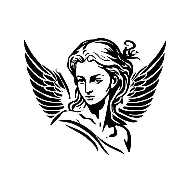 天使の女の頭のロゴ 女性の顔のベクトルイラスト シルエットSvg 唯一の黒と白 — ストックベクタ
