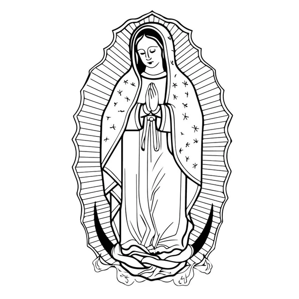 Дева Мария Дева Мария Ручной Рисунок Вектора Черный Силуэт Мэри — стоковый вектор