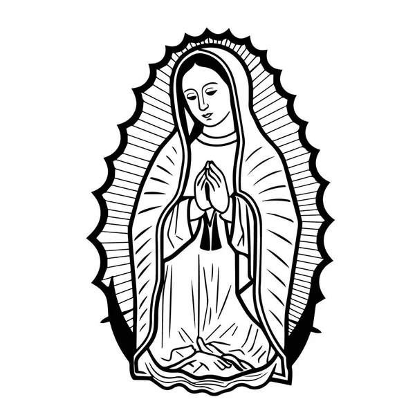 Virgin Mary Our Lady Hand Drawn Vector Illustration Black Silhouette — Stock Vector