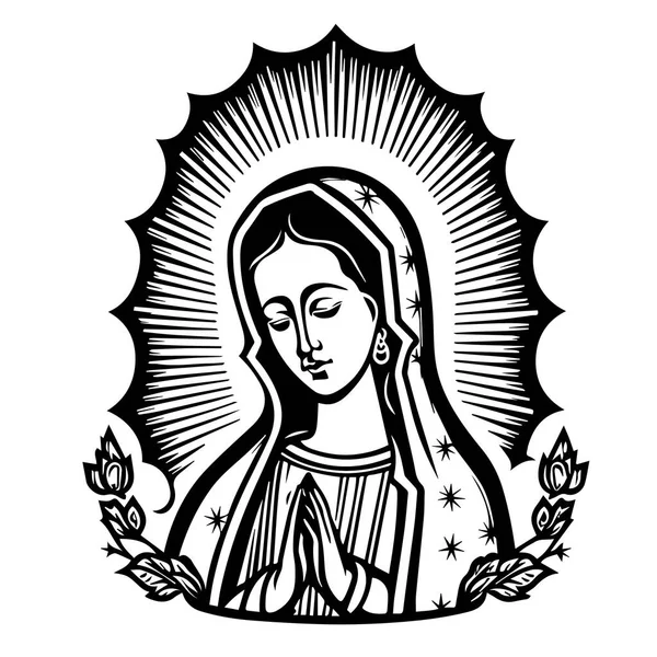 Jungfrau Maria Unsere Liebe Frau Handgezeichnete Vektorillustration Schwarze Silhouette Svg — Stockvektor