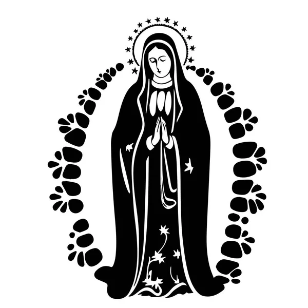 Дева Мария Дева Мария Ручной Рисунок Вектора Черный Силуэт Мэри — стоковый вектор