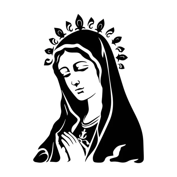 Virgem Maria Nossa Senhora Ilustração Vetorial Desenhada Mão Silhueta Preta — Vetor de Stock