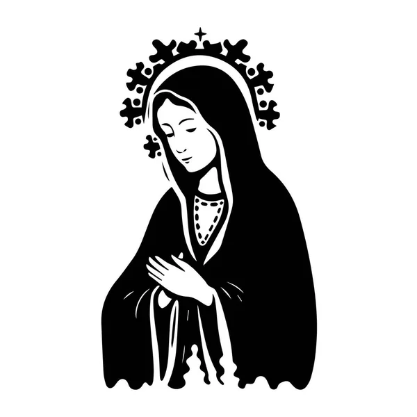 Dziewica Maryja Matka Boża Ręcznie Rysowany Wektor Ilustracji Czarna Sylwetka — Wektor stockowy