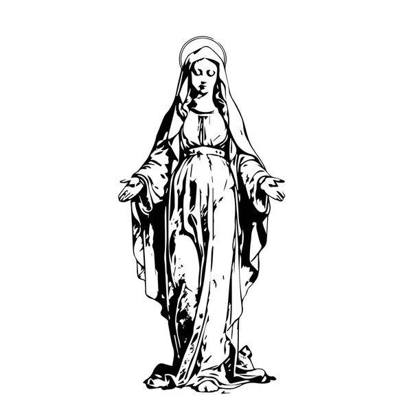 Virgem Maria Nossa Senhora Ilustração Vetorial Desenhada Mão Silhueta Preta — Vetor de Stock