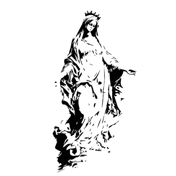 聖母マリア様 手描きベクトルイラスト メアリーの黒のシルエットSvg レーザー切断Cnc — ストックベクタ