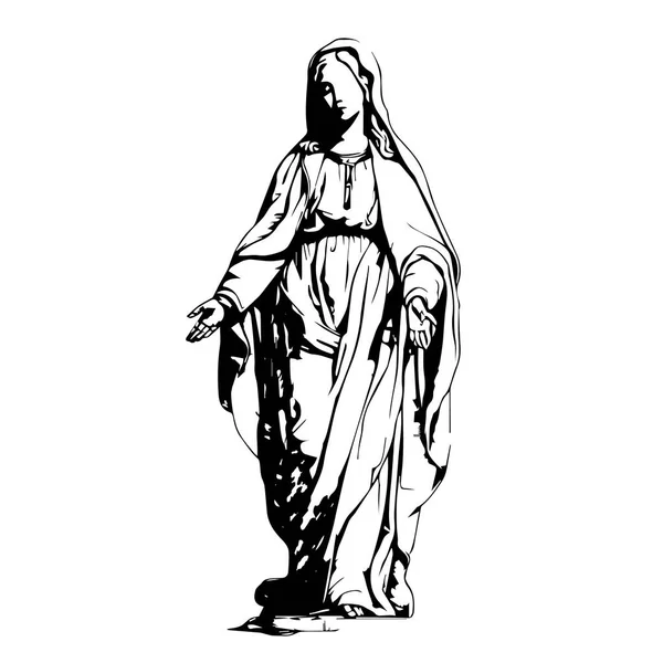 Virgen María Nuestra Señora Ilustración Vectorial Dibujada Mano Silueta Negra — Archivo Imágenes Vectoriales