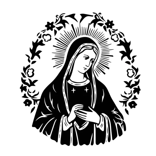 Maagd Maria Onze Lieve Vrouw Handgetekende Vectorillustratie Zwart Silhouet Svg — Stockvector