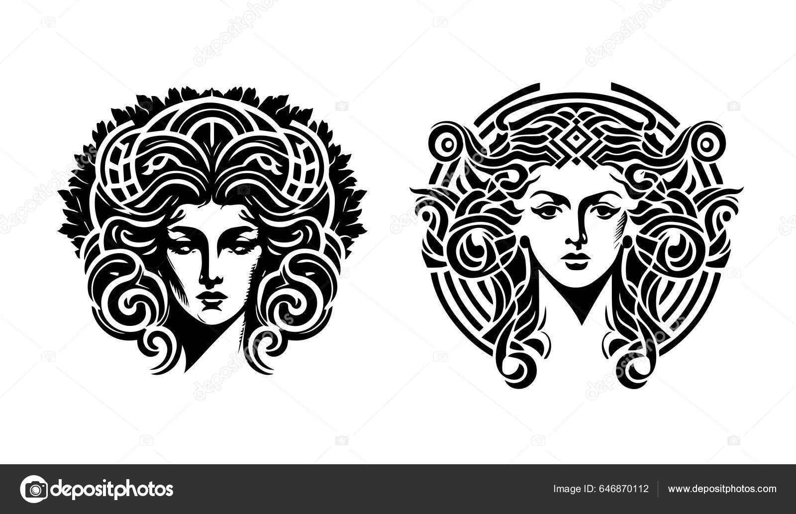 Ancient Greek Gorgon Medusa Woman Head Logo Vector Illustration Female ...