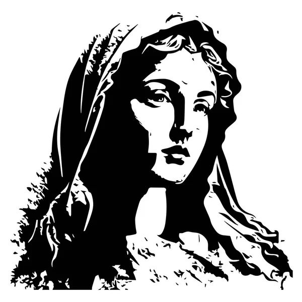 Vergine Maria Nostra Signora Illustrazione Vettoriale Disegnata Mano Silhouette Nera — Vettoriale Stock