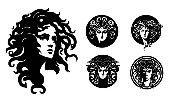 Medusa Gorgon Grega Antiga Logotipo Cabeça Mulher Ilustração Vetorial Face — Vetor de Stock