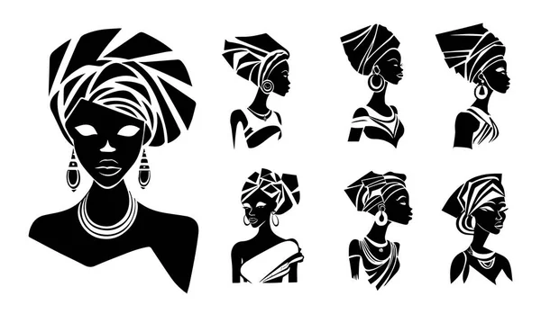 African Woman Vector Illustration Female Africa Black White Silhouette Svg — Stock Vector