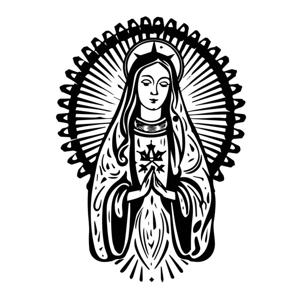 Virgen María Nuestra Señora Ilustración Vectorial Dibujada Mano Silueta Negra — Vector de stock