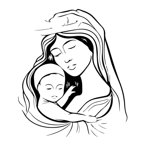 stock vector Virgin Mary, Our Lady. Hand drawn vector illustration. Black silhouette svg of Mary, laser cutting cnc.