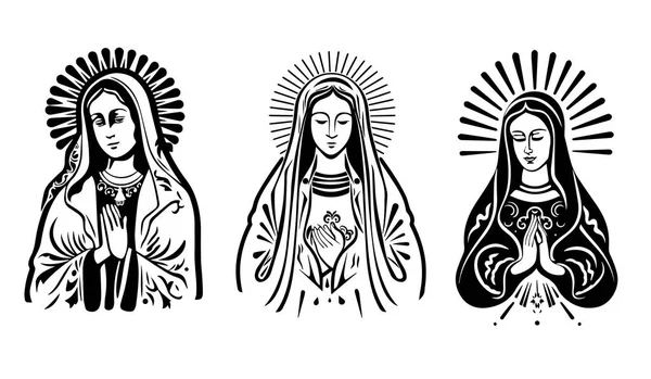 Maagd Maria Onze Lieve Vrouw Handgetekende Vectorillustratie Zwart Silhouet Svg — Stockvector