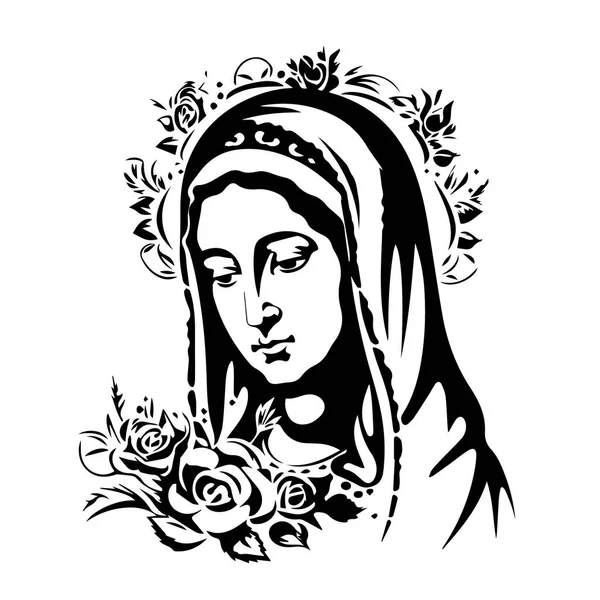 Jungfru Maria Handritad Vektor Illustration Svart Siluett Svg Mary Laserskärning — Stock vektor